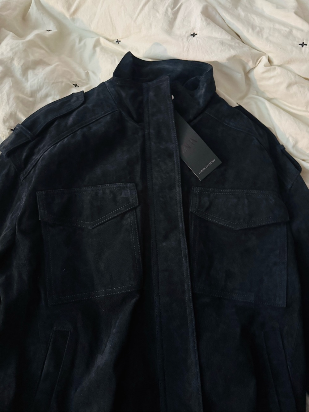 100% Suede oversized jacket in navy - Picture 6 of 6